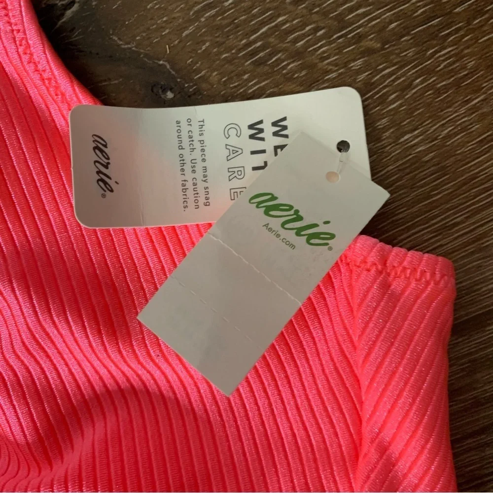 Aerie womens pink ribbed 2 piece bikini swimsuit M NWT